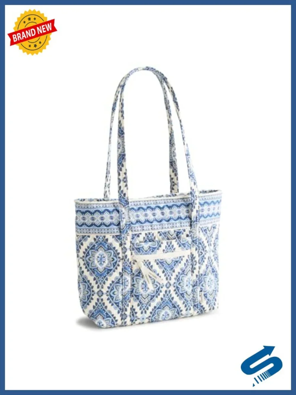 Quilted Cotton Small Tote Bag Zip Closure Shoulder Purse